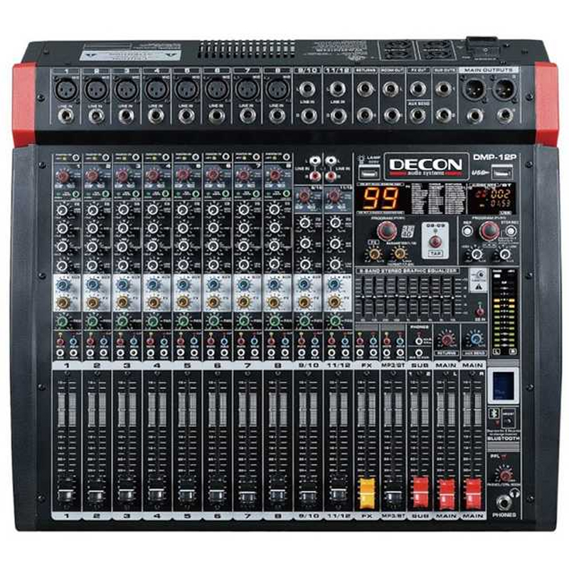 DECON DMP-12P USB-BLUETOOTH 8 KANAL MONO/2 KANAL STEREO 2X650W 12 KANAL POWER MIXER