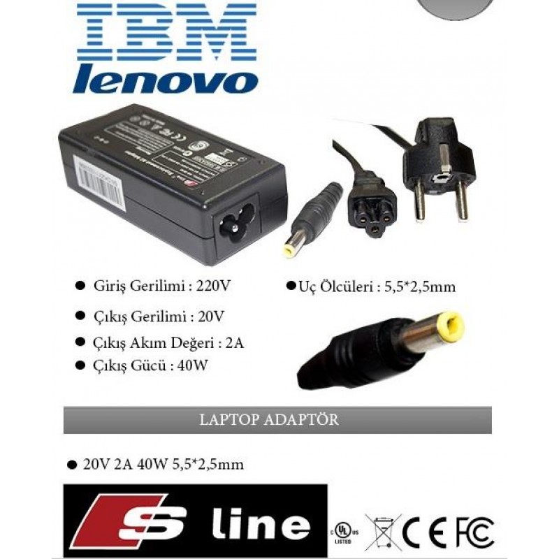 Ibm Lenovo 20v 2a Notebook Adaptör 5.5x2.5mm 40w