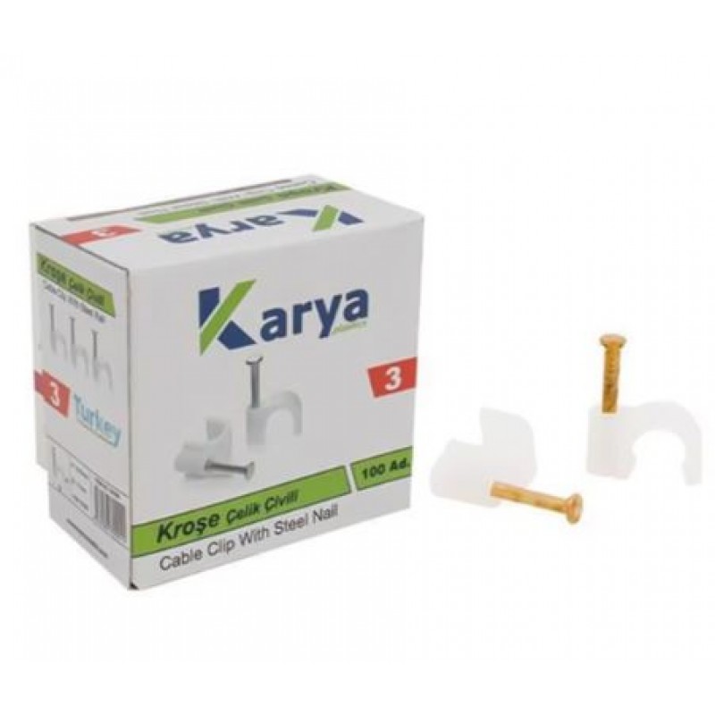 KARYA 3 NUMARA ÇELİK ÇİVİLİ 7 MM KROŞE (100LÜ POŞET)(2X1.5 - 3X1.5 TTR KABLOLAR İÇİN)