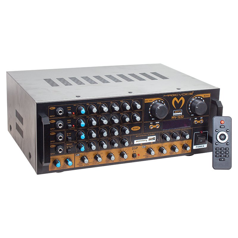 MAGICVOICE MV-1232 2*80W USB/SD BT UK-BALANS 4 MİK GİRİŞ-4 HOP ÇIKIŞLI STEREO TRAFOSUZ MIXER KÜP ANFİ