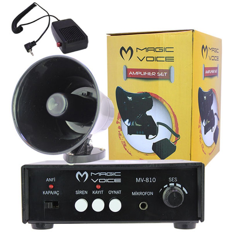 MAGICVOICE MV-800 KAYIT SİREN MİNİ PAZARCI ANFİ SETİ MIKNATISLI (ANFİ+HOPARLÖR+MİKROFON)