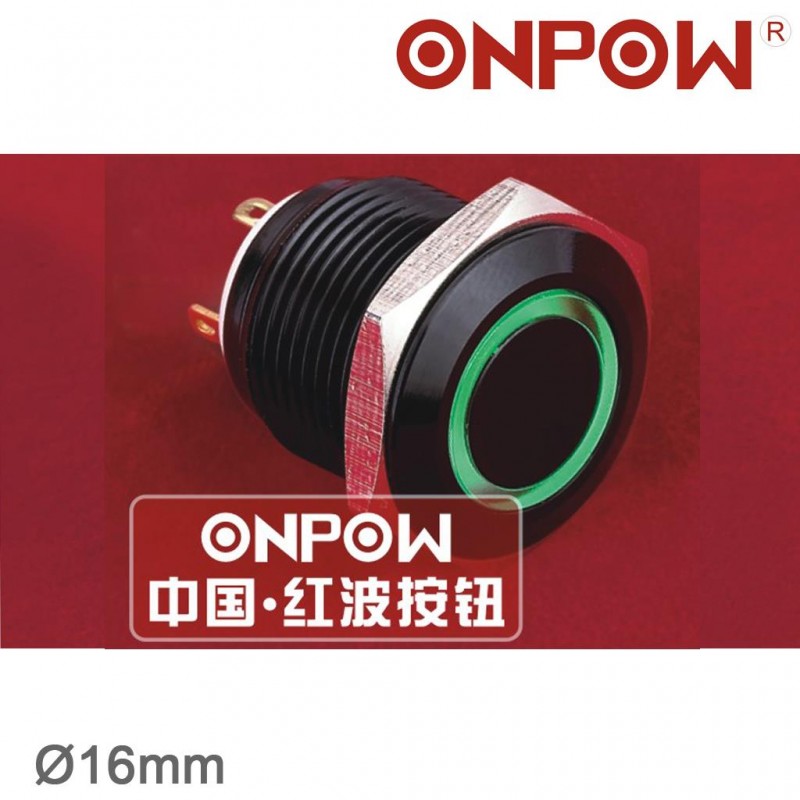 ONPOW 16 MM HALKA LEDLİ BUTON SİYAH IP65 12V, 24V