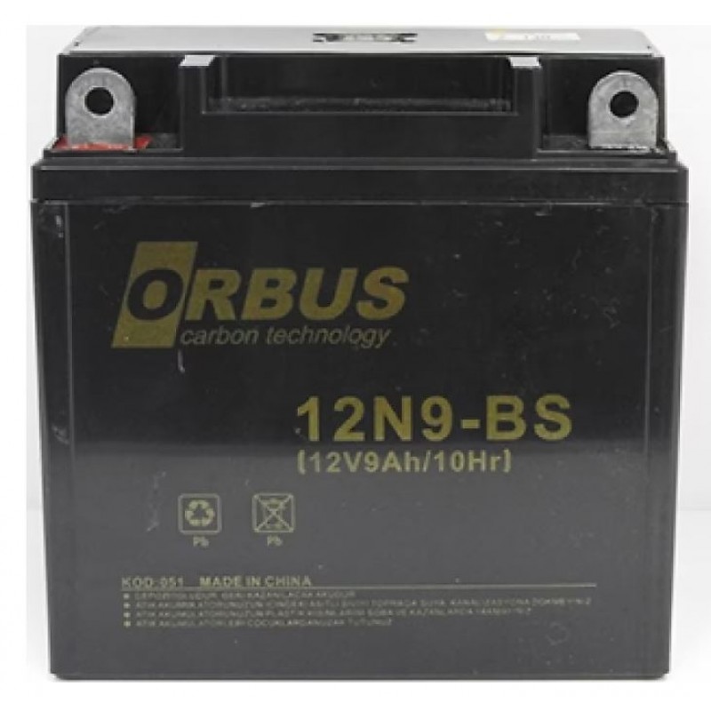 ORBUS 12N9-BS 12 V 9 AH ASİT İÇİNDE KARBON MOTOSİKLET AKÜSÜ  (135MMX130MMX75MM) (2.78KG)