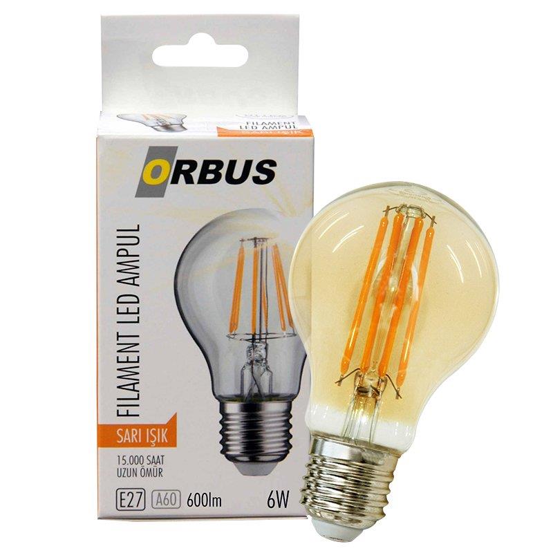 ORBUS ORB-F6W FILAMENT BULB A60 6 WATT E27 600 LMN AMBER LED AMPÜL (5 ADET)