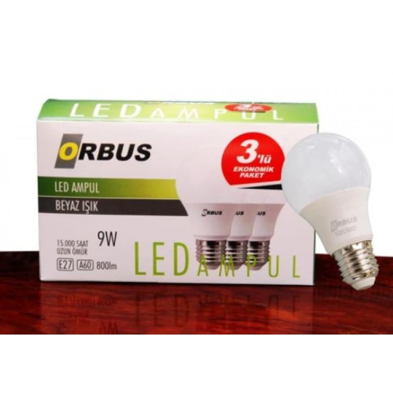 ORBUS ORB/L9W 3LÜ PAKET 9 WATT BEYAZ LED AMPUL