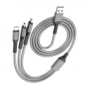 POWERMASTER PM-26335 3IN1 GÜMÜŞ 1.2 METRE (MICRO USB - LIGHTNING - TYPE C) TELEFON ŞARJ KABLOSU