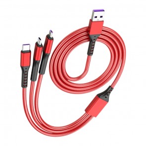 POWERMASTER PM-26336 3IN1 KIRMIZI 1.2 METRE (MICRO USB - LIGHTNING - TYPE C) TELEFON ŞARJ KABLOSU