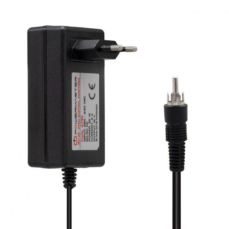 POWERMASTER PM-4735 16 VOLT - 2 AMPER TOS FİŞLİ RCA UÇLU PRİZ TİPİ SANTRAL ADAPTÖRÜ