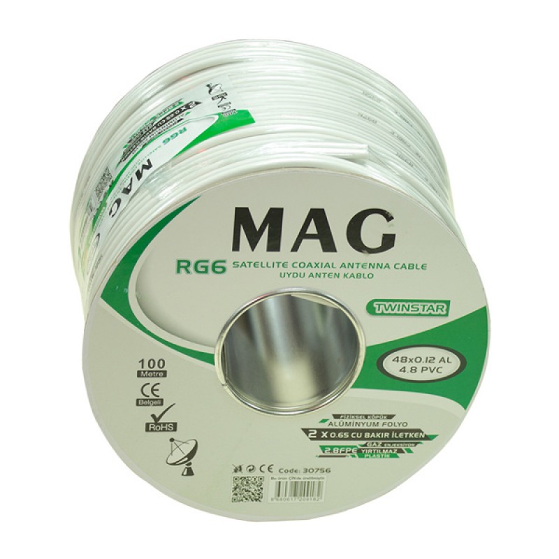 MAG RG59 FA MİNİ DUAL BİTİŞİK 48 TEL ANTEN KABLOSU (100 METRE)