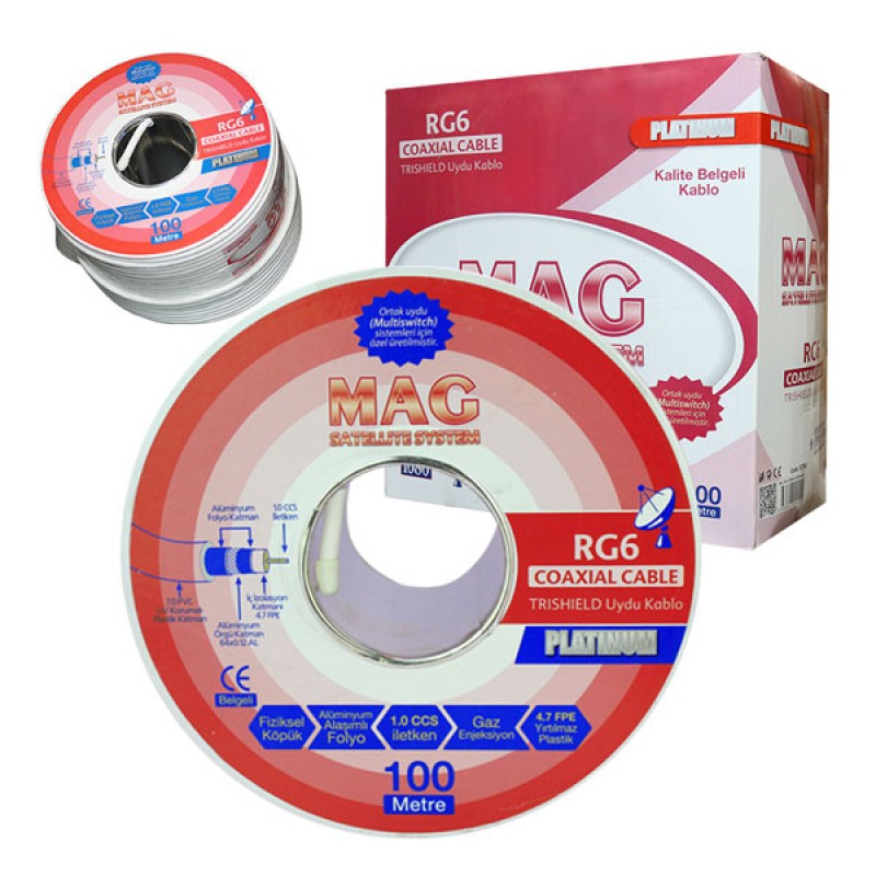 MAG PLATINUM RG6/U4 TRISHIELD 64 TEL ANTEN KABLOSU (100 METRE)