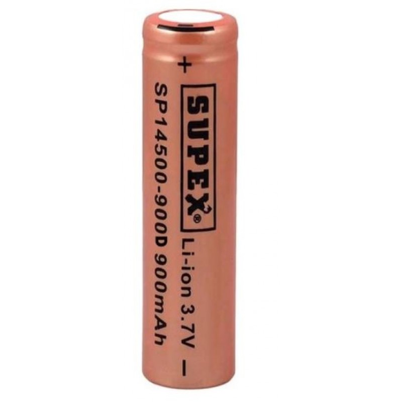 SUPEX 14500-900D LİTYUM ION 3.7 VOLT 900 MAH ŞARJ EDİLEBİLİR DÜZ KAFA BAŞLIKSIZ PİL TEKLİ