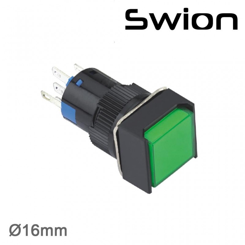 SWION 16MM KALICI BUTON IŞIKLI KARE (10-24V yada 220V)