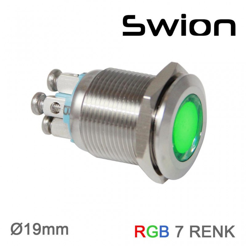 SWION 19 MM METAL SİNYAL LAMBASI RGB 3 Renkli IP67 12V, 24V