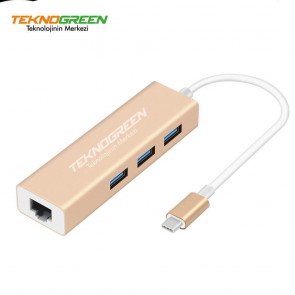 TeknoGreen TKU-444 Type C to RJ45 + USB 2.0 USB Çoklayıcı