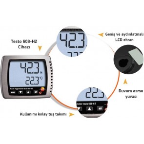 Testo 608-H2 Sıcaklık ve Nem Ölçer (Çok Hassas) Alarmlı