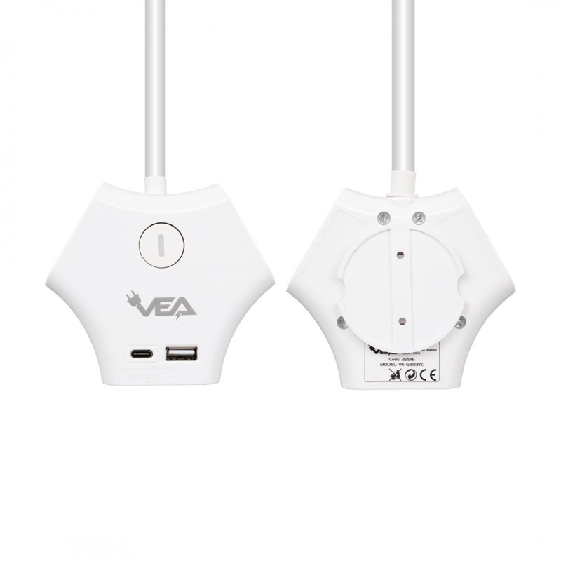 VEA VE-G903YC 3LÜ USB+ TYPE-C GİRİŞLİ ANAHTARLI 1.5 METRE GRUP PRİZ