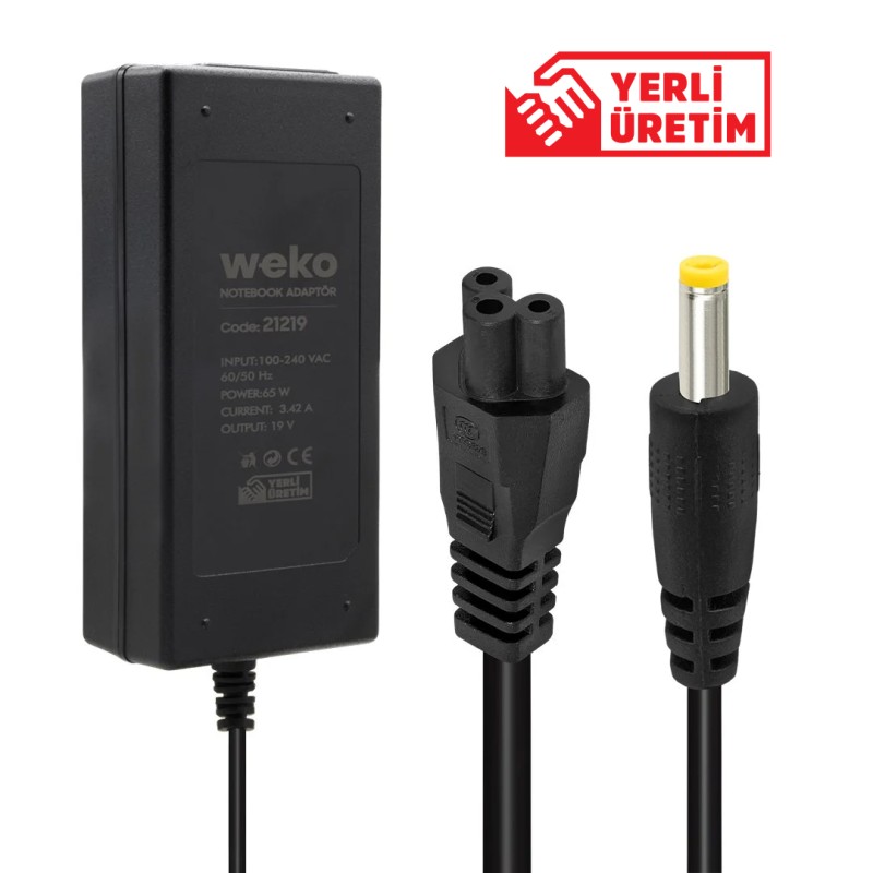 WEKO 19 VOLT - 3.42 AMPER - 65 WATT 4.0*1.7 UÇLU YERLİ ÜRETİM NOTEBOOK ADAPTÖR