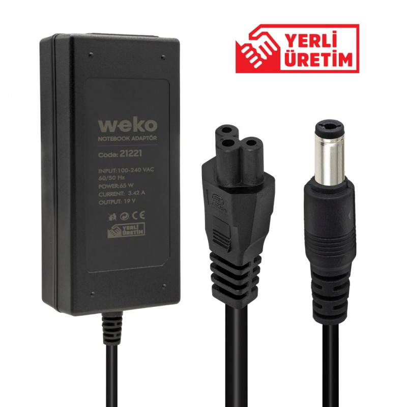 WEKO 19 VOLT - 3.42 AMPER - 65 WATT 5.5*2.5 UÇLU YERLİ ÜRETİM NOTEBOOK ADAPTÖR